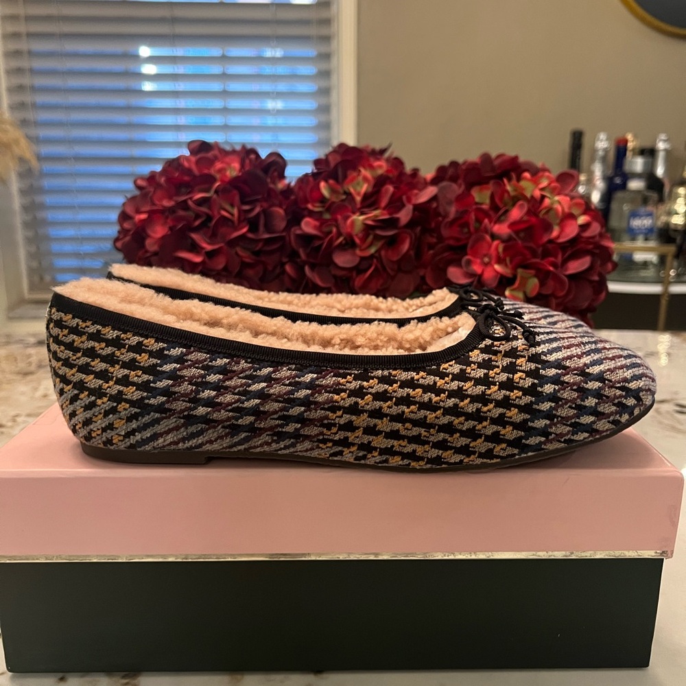 kate spade Multicolor Tweed Ballet Flats with Faux Fur Lining